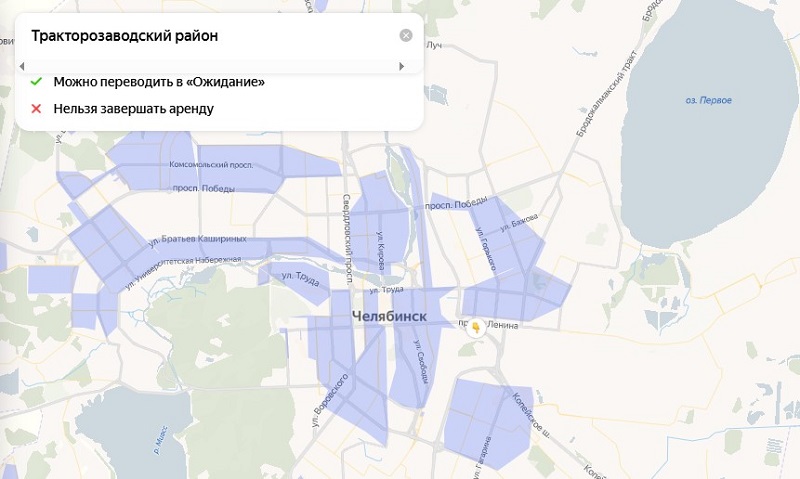 Карта покрытия Яндекс Драйв в Челябинске