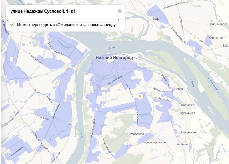 Зона покрытия Яндекс Драйв в Нижнем Новгороде