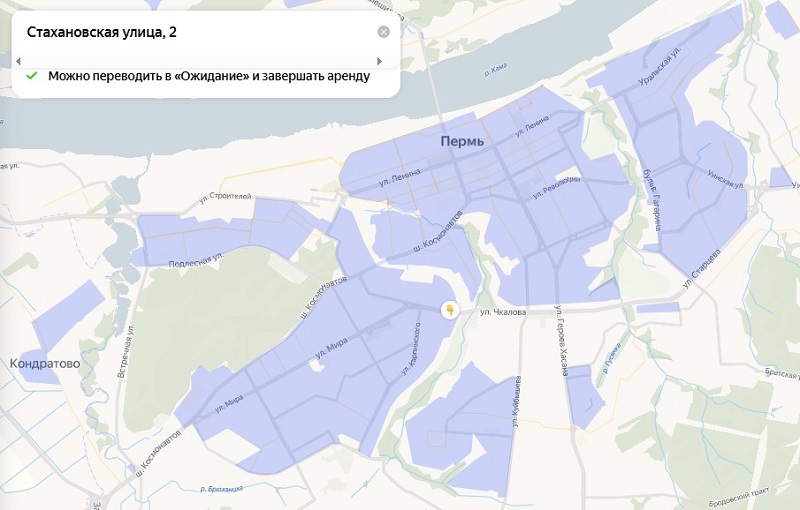 Зона покрытия Яндекс Драйв в Перми